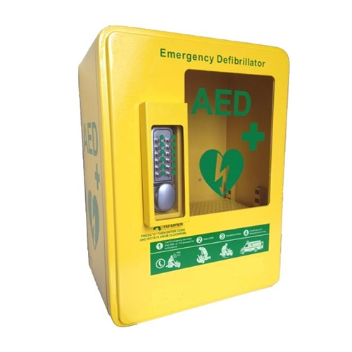 IP54 Waterproof Round Corner Yellow Outdoor Use Alarmed AED Wall Mounting Cabinet